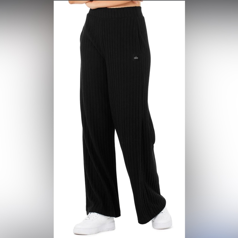 Alo Ribbed Take Comfort Wide Leg Pant - Black